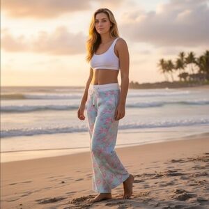 Lilly Pulitzer ✦ Lobstah Roll Linen Beach Pants ✦ XS Wide Leg Drawstring Waist